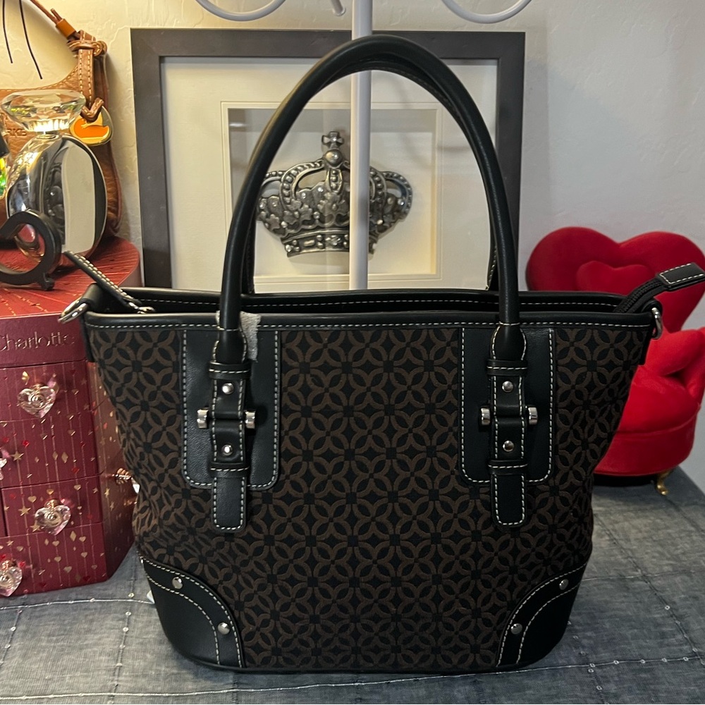 Relic Black and Brown Tote Crossbody Bag
